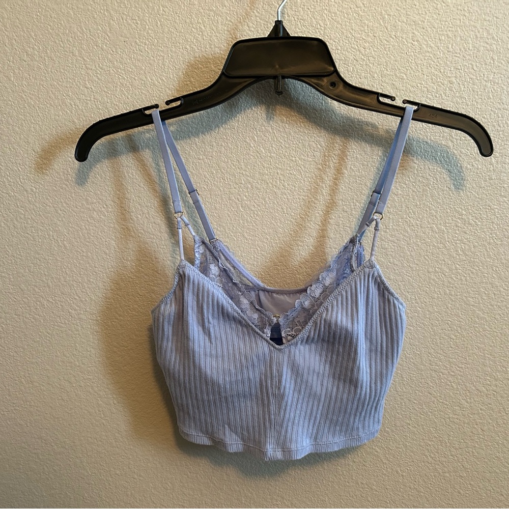 Aerie x American Eagle Light Blue Crop Top with Attached Lace Bralette Layer